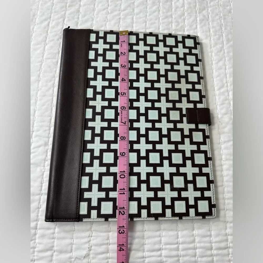 Modern Cross Pattern Leather Padfolio with Brown And Blue Trim